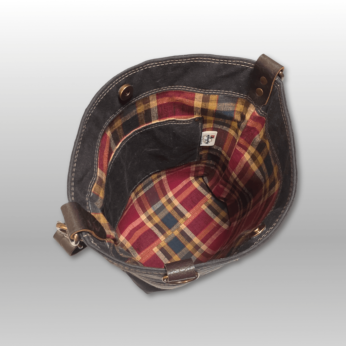 Hedgerow Book Bag in Waxed Canvas interior view - Crafty Juniper