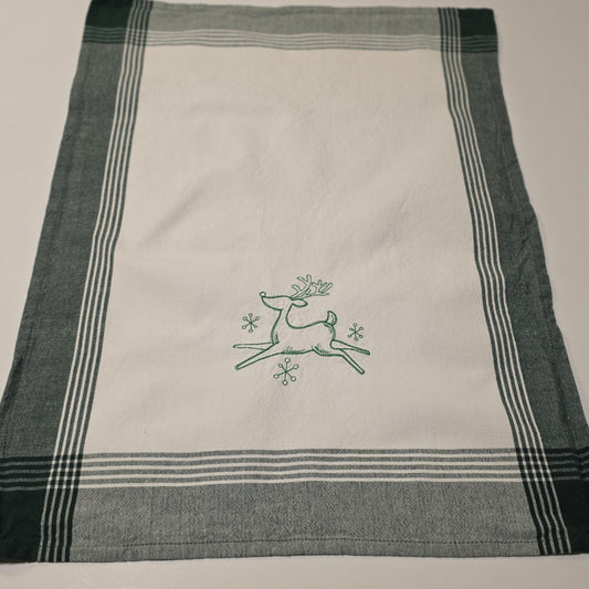 Embroidered Tea Towel - Reindeer's Flight