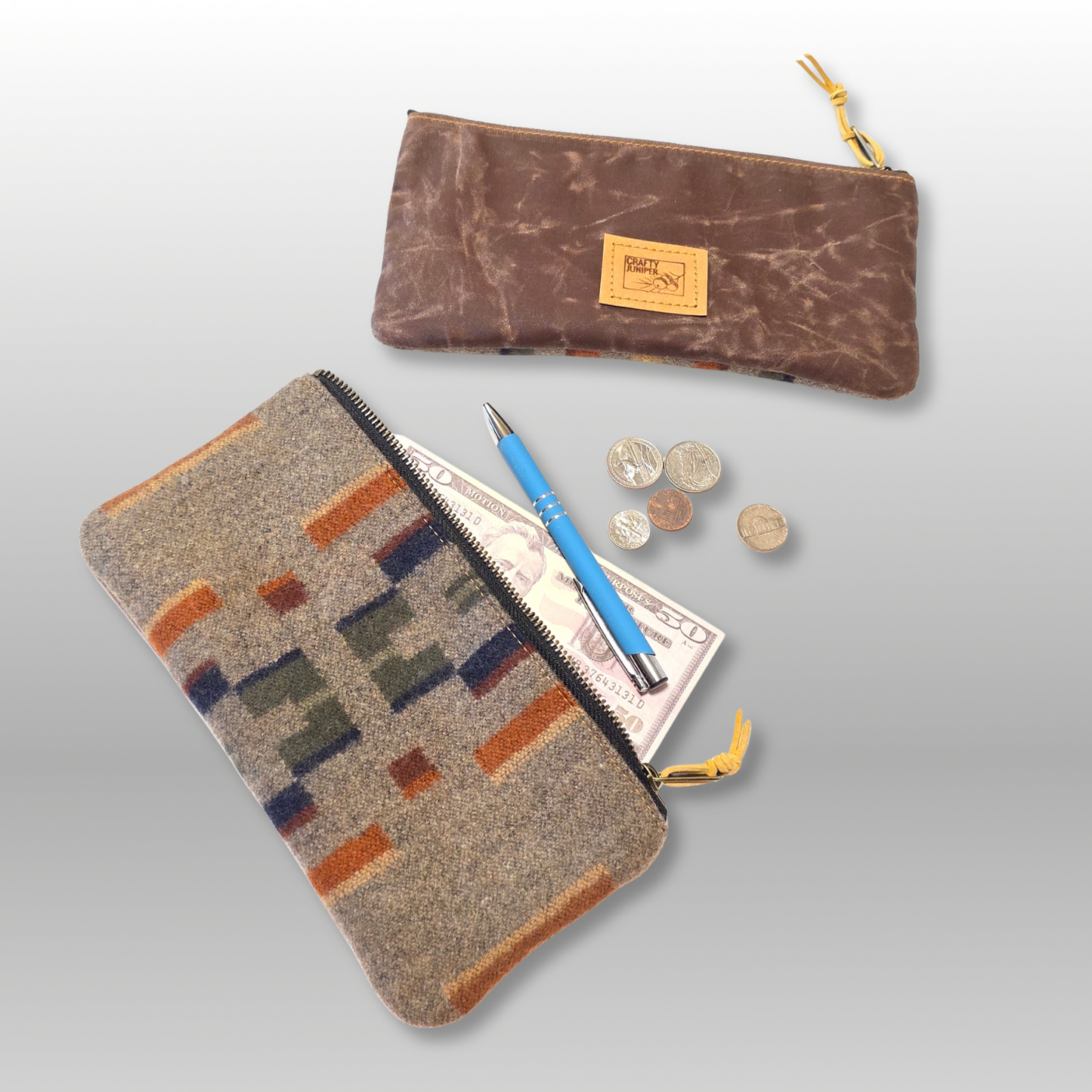 Wool and Canvas Zipper Pouch Large