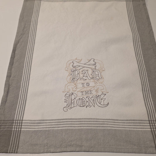 Embroidered Tea Towel - Bad to the Bone - Crafty Juniper