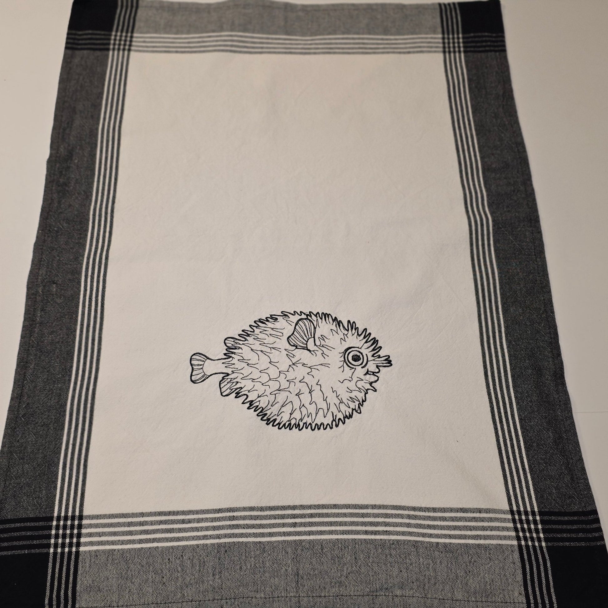 Embroidered Tea Towel - Puffer Fish - Crafty Juniper