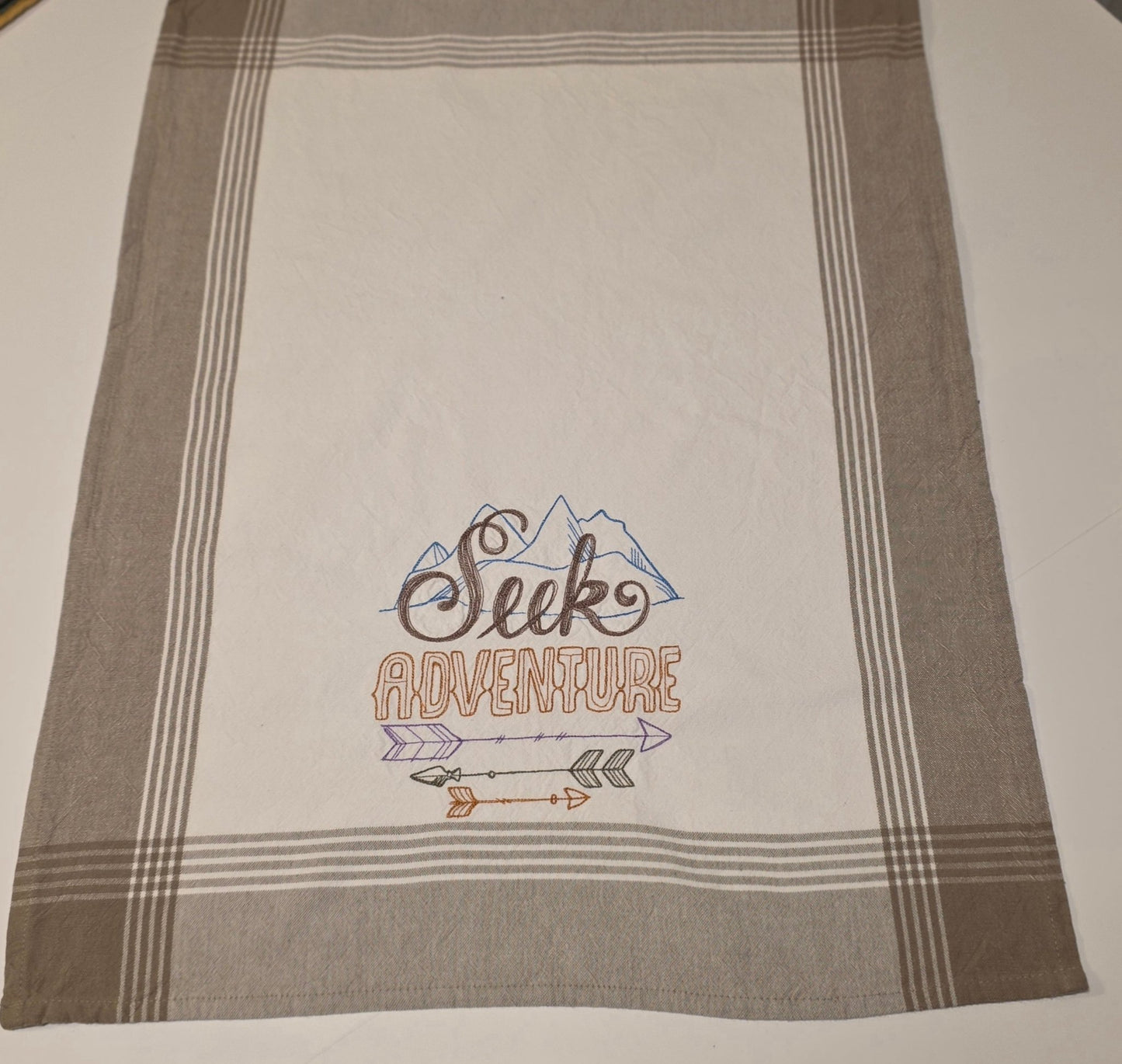 Embroidered Tea Towel - Seek Adventure - Crafty Juniper