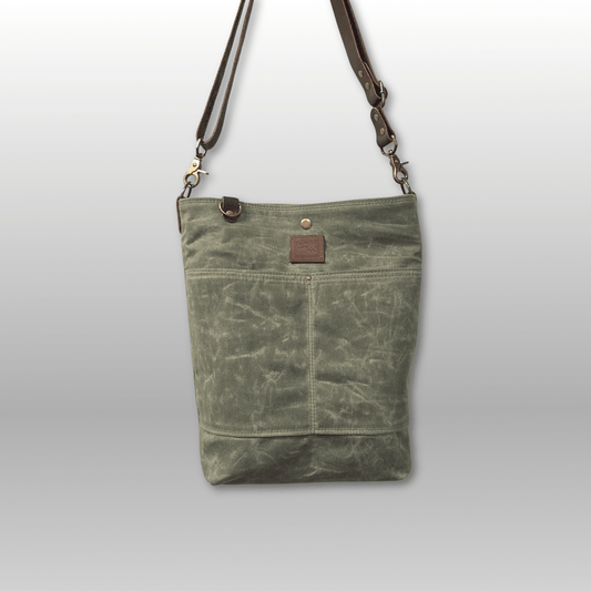 Hedgerow Book Bag in Waxed Canvas front view - Crafty Juniper