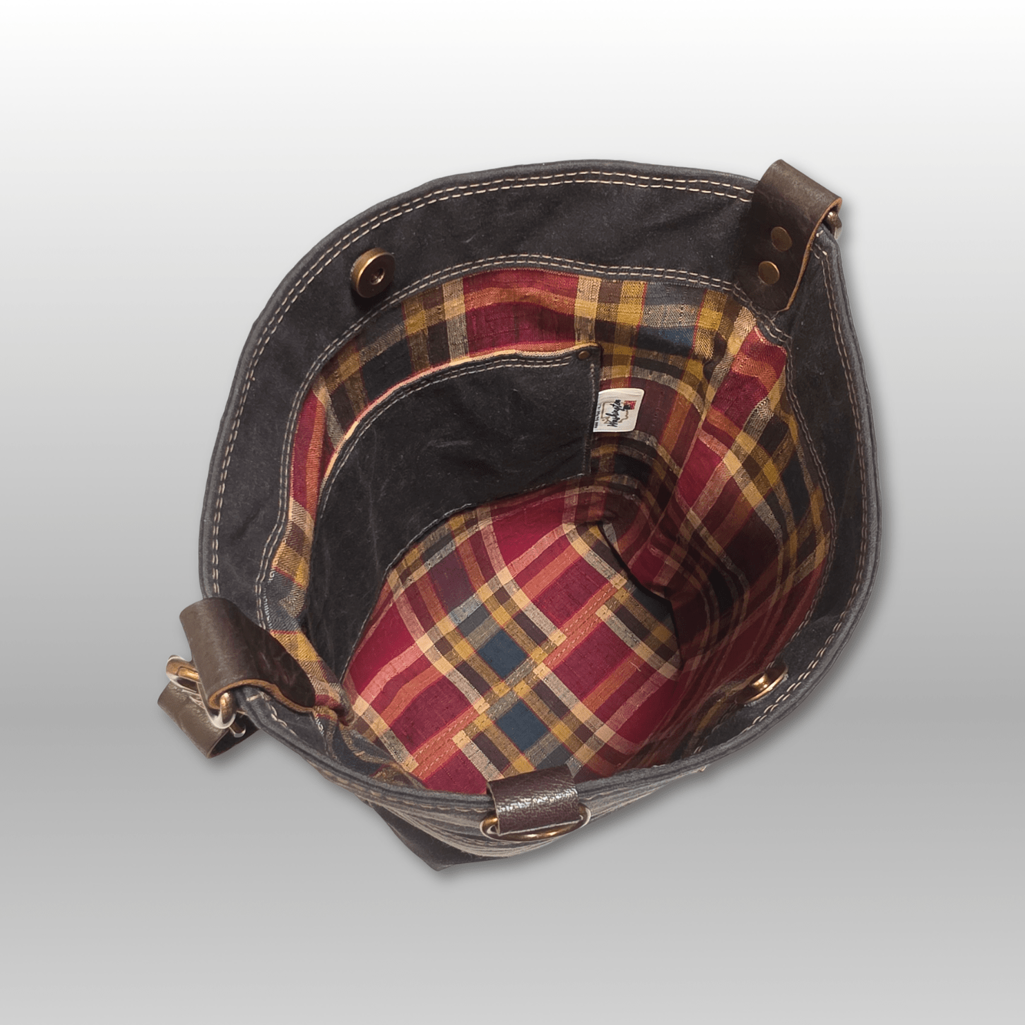 Hedgerow Book Bag in Waxed Canvas interior view - Crafty Juniper