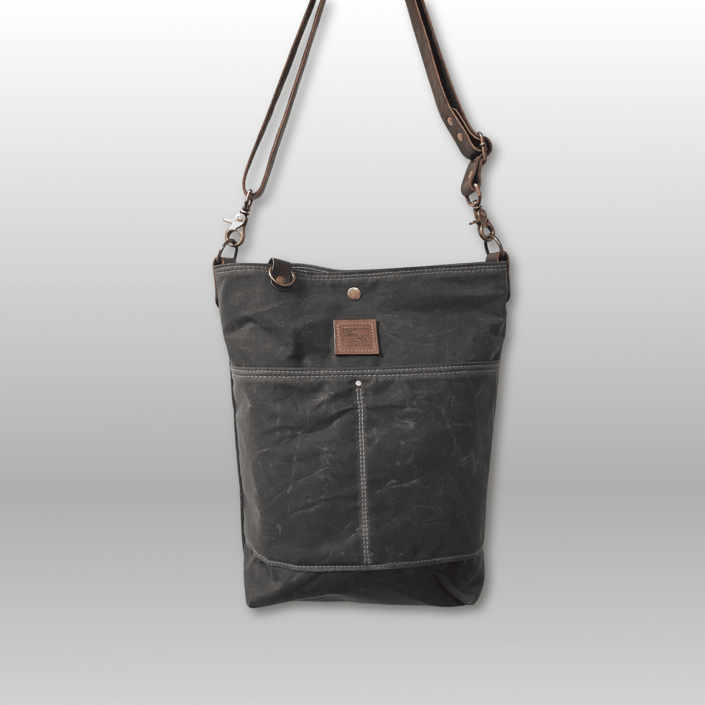 Hedgerow Book Bag in Waxed Canvas front view - Crafty Juniper