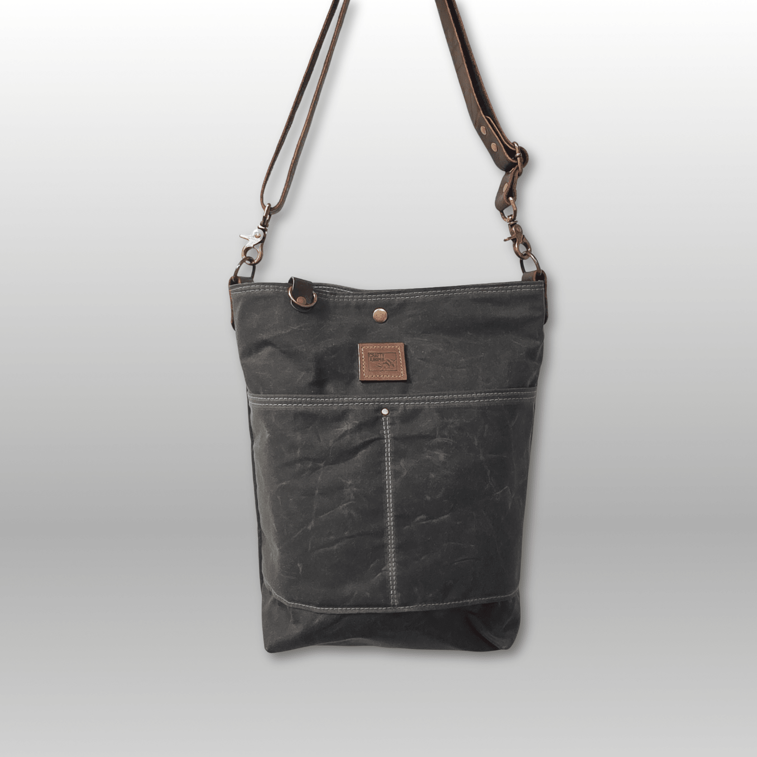Hedgerow Book Bag in Waxed Canvas front view - Crafty Juniper