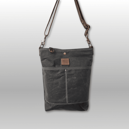 Hedgerow Book Bag in Waxed Canvas front view - Crafty Juniper