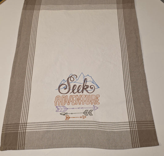 Embroidered Tea Towel - Seek Adventure