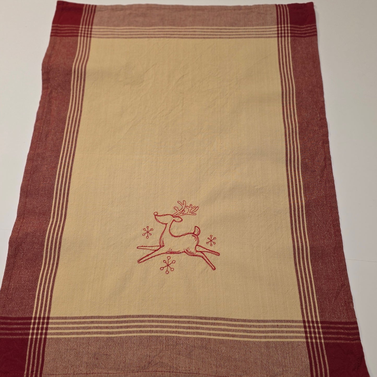 Embroidered Tea Towel - Reindeer's Flight