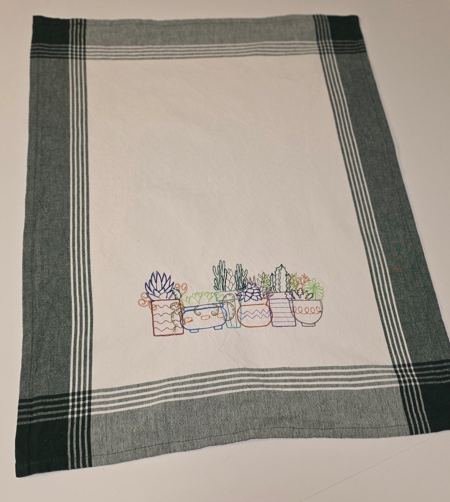 Embroidered Tea Towel - Succulents