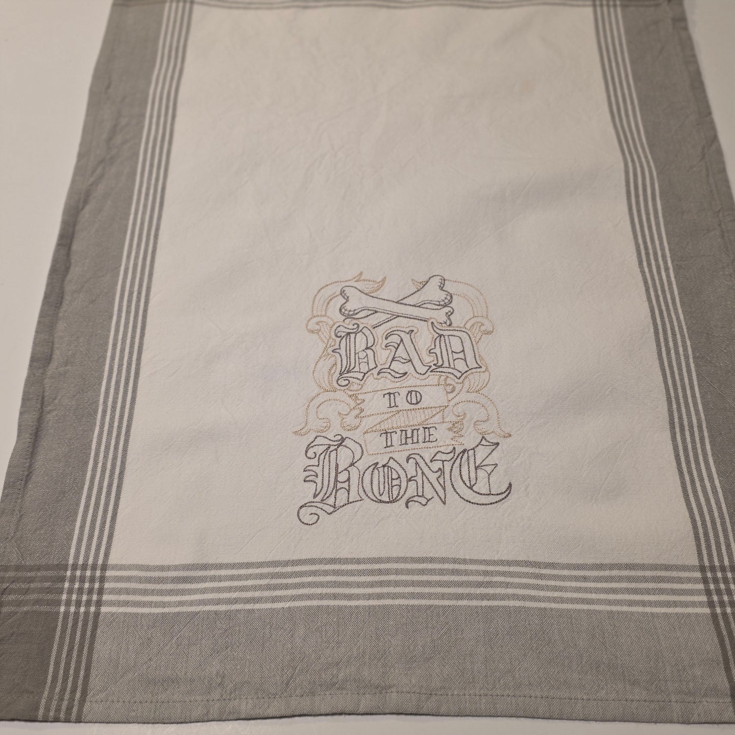 Embroidered Tea Towel - Bad to the Bone